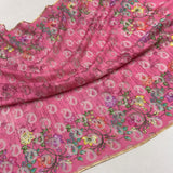 Pink colour pure kora net handwoven Banarasi saree