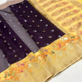 Purple colour pure kora Handwoven banarasi saree