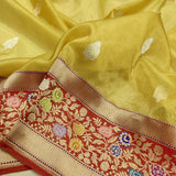 Yellow colour Pure Tissue Silk Handwoven Banarasi Saree