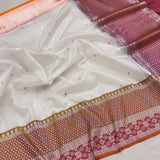 White colour pure Kora handwoven Banarasi saree