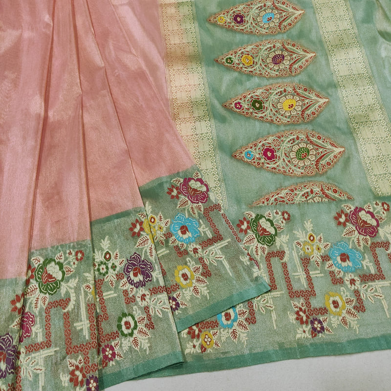 Peach Colour Pure Tissue Silk Handwoven Banarasi Saree