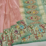 Peach Colour Pure Tissue Silk Handwoven Banarasi Saree