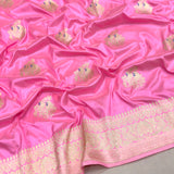 Pink colour pure katan silk handwoven banarasi saree
