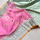 Baby pink colour pure kora Handwoven Banarasi saree