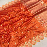 Orange colour pure katan silk Handwoven banarasi saree