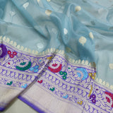 Blue colour pure kora handwoven banarasi saree