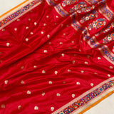 Red colour pure katan silk Handwoven banarasi saree