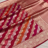 Red colour pure katan silk Handwoven banarasi rangkat saree
