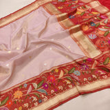 Lavender colour Pure Tissue Silk Handwoven Banarasi Saree