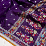 Purple colour pure katan silk Handwoven banarasi saree