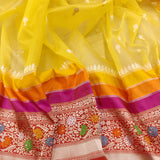 Yellow colour pure Kora handwoven banarasi saree