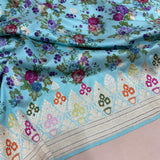 Sky blue colour pure katan silk Handwoven banarasi saree
