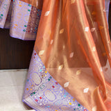Peach colour pure tissue Handwoven Banarasi saree
