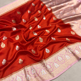 Red colour pure katan silk Handwoven banarasi saree