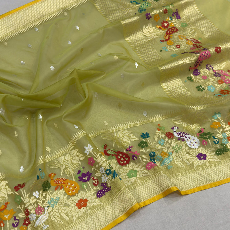 Pure Kora handwoven Banarasi saree