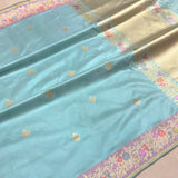 Sky Blue colour pure katan silk Handwoven banarasi saree