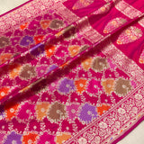 Rani pink colour pure katan silk handwoven banarasi rangkat saree