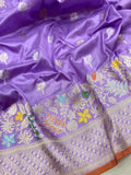 Lavender colour pure katan silk Handwoven banarasi saree