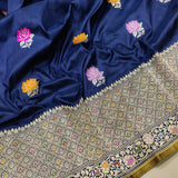 Nevi blue colour pure Katan silk handwoven banarasi saree