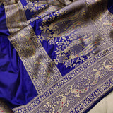 Royal blue Colour Katan Silk Handwoven Banarasi Saree