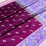 Magenta colour pure katan silk Handwoven banarasi saree