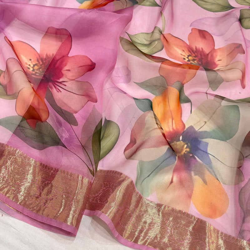 Multicolour pure kora Handwoven Banarasi saree