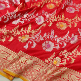 Red colour katan Silk Handwoven Jungla Banarasi Saree