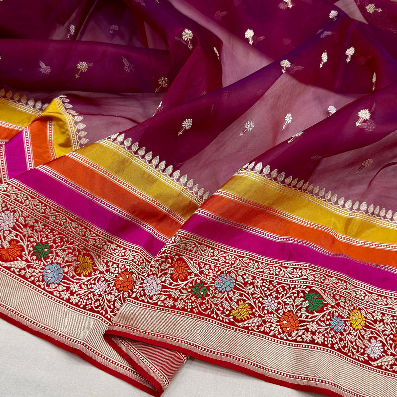 Wine colour pure Kora handwoven banarasi saree