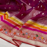 Wine colour pure Kora handwoven banarasi saree