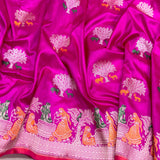 Rani pink colour pure katan silk handwoven banarasi saree