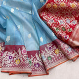 Sky Blue colour pure kora Handwoven banarasi