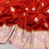 Red colour pure katan silk Handwoven banarasi saree