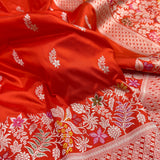 Orange colour pure katan silk Handwoven banarasi saree