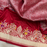 Red colour pure katan silk Handwoven banarasi saree