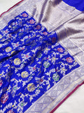 Royal blue colour Pure Katan Silk Handwoven Banarasi Saree
