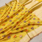 Yellow colour Pure Katan Silk Handwoven Banarasi Saree