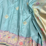 Sky Blue colour pure katan silk Handwoven banarasi saree