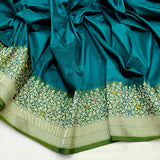 Peacock green colour pure katan silk Handwoven banarasi saree