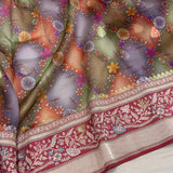 Multicolour Pure kora digital print handwoven banarasi saree
