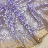 Lavender color pure tissue net handwoven banarasi saree