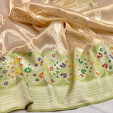 Golden colour pure tissue handwoven banarasi saree
