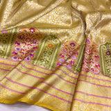 Yellow colour pure katan silk Handwoven banarasi Tanchoi saree