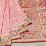Pink colour pure katan silk handwoven banarasi saree
