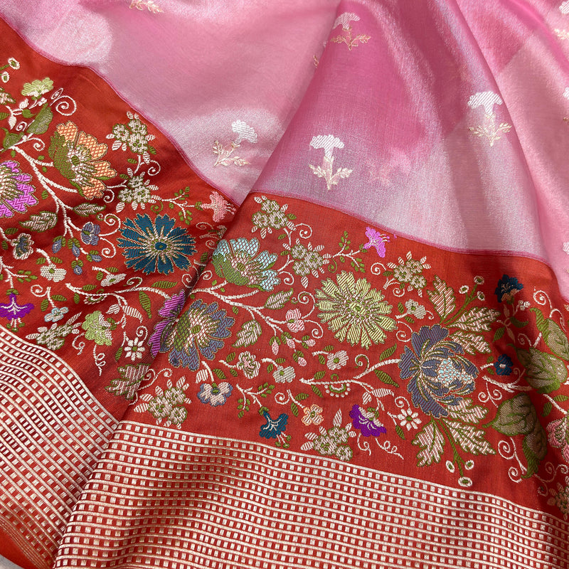Pink colour pure tissue Handwoven banarasi saree