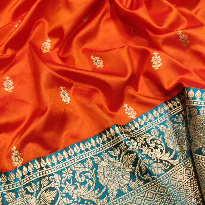 Orange colour Pure Katan Silk Handwoven Saree