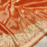 Orange colour Pure Tissue Silk Handwoven Banarasi Saree