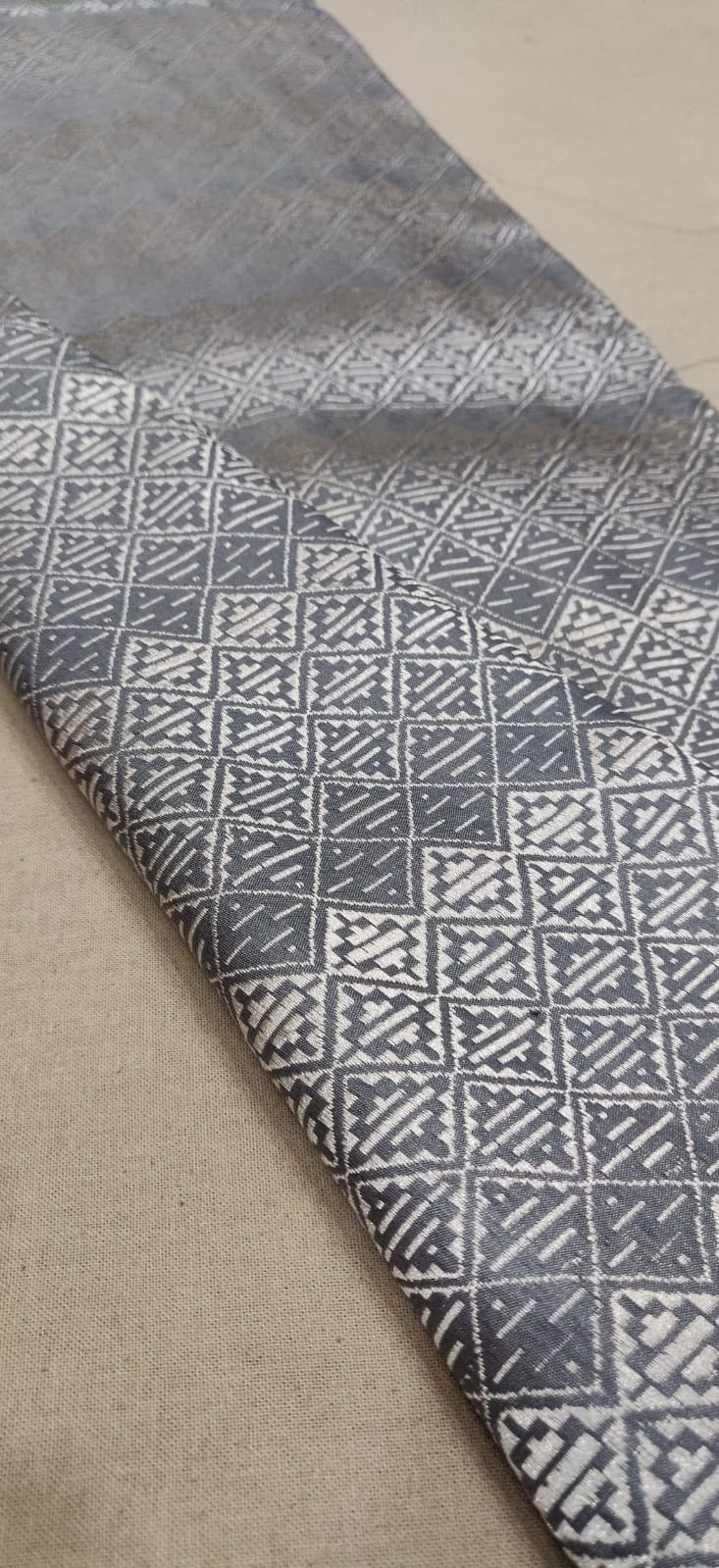 Grey colour Pure Katan Silk Banarasi Fabric