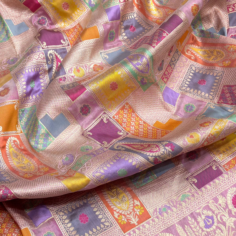 Light pink colour pure katan silk handwoven banarasi silk saree