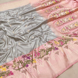 Gray Color Katan Silk Handwoven Banarasi Saree