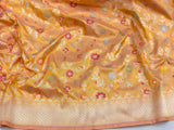 Yellow colour Dual Shade Pure Katan Silk Handwoven Banarasi Saree